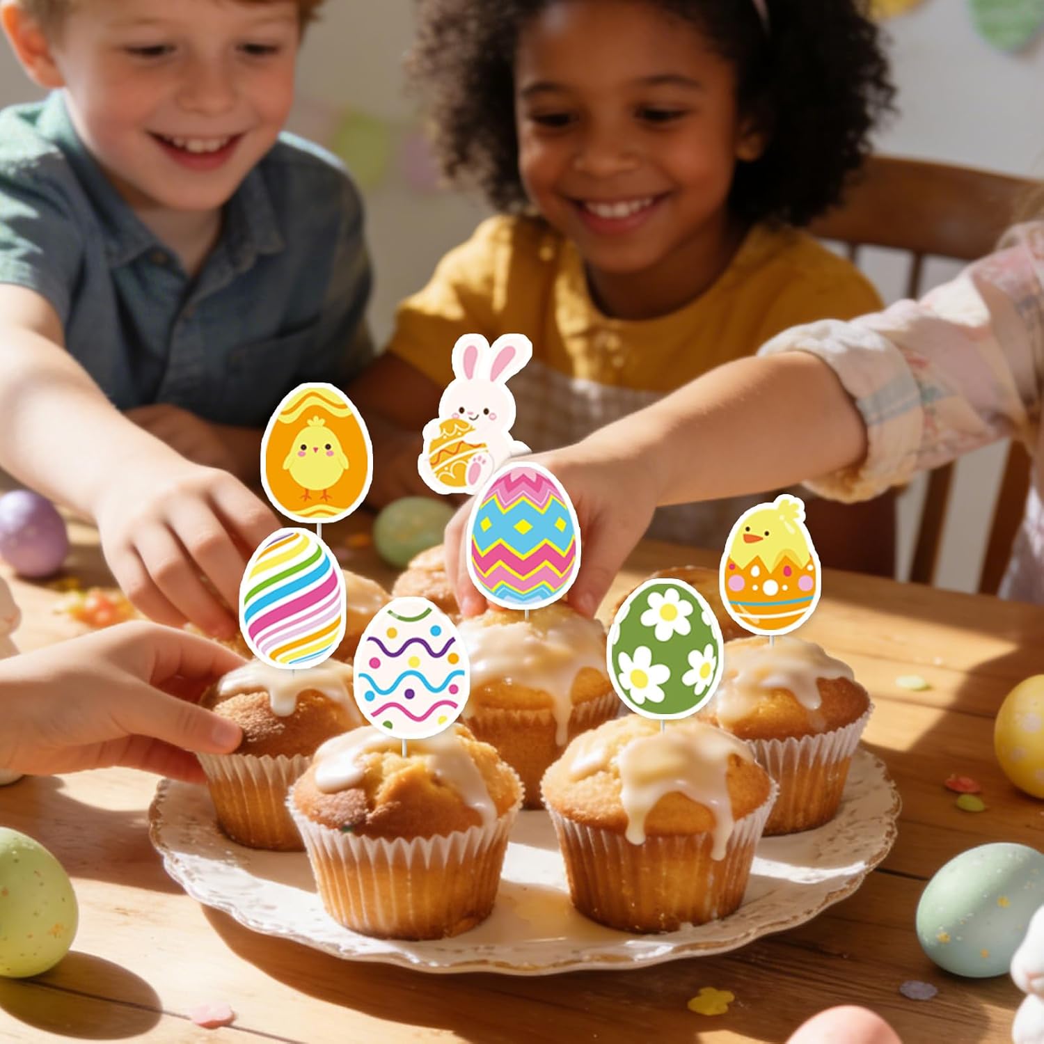 36Pcs Easter Egg Cupcake Toppers Rabbit Easter Party Decorations Spring Floral Theme Party Cupcake Picks Decor Supplies