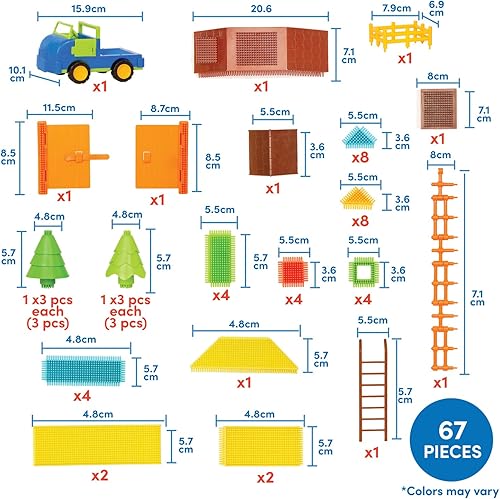 Miniatura 8 de Battat - Bloques de cerdas - Bloques de construcción entrelazados STEM - Juego de granja de 67 piezas - Juguetes de desarrollo para niños pequeños y