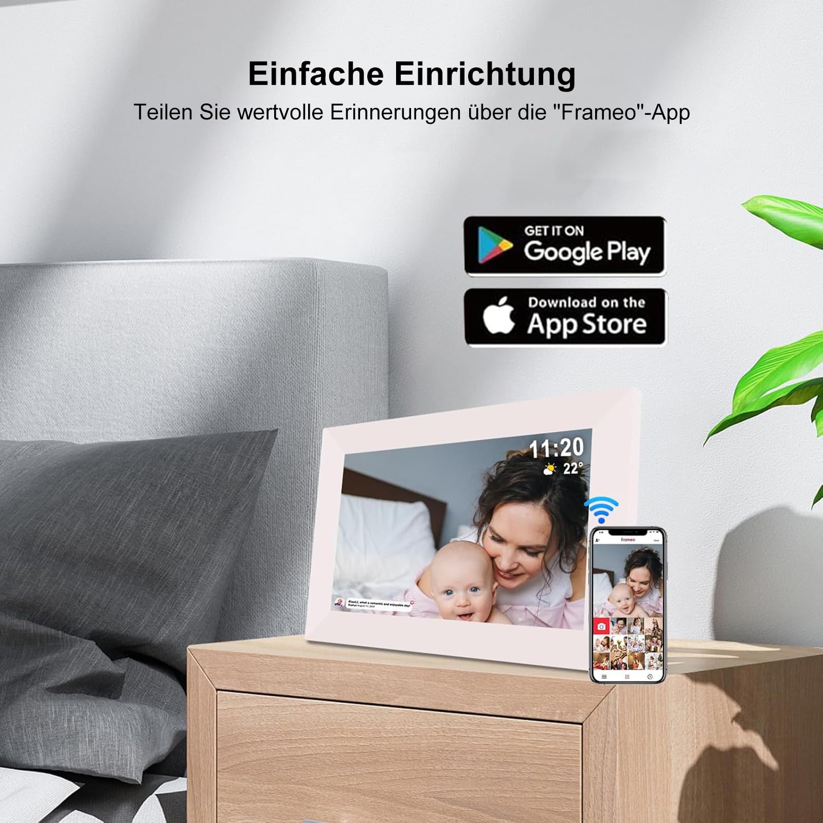 Frameo 10,1 Zoll Digitaler Bilderrahmen, Elektronischer Fotorahmen, WLAN-Digitaler Photo Frame, 32 GB Speicher, 1280x800 IPS-Display, Automatische Drehung, Wandmontierbar, Fotos/Videos teilen(Weiß)