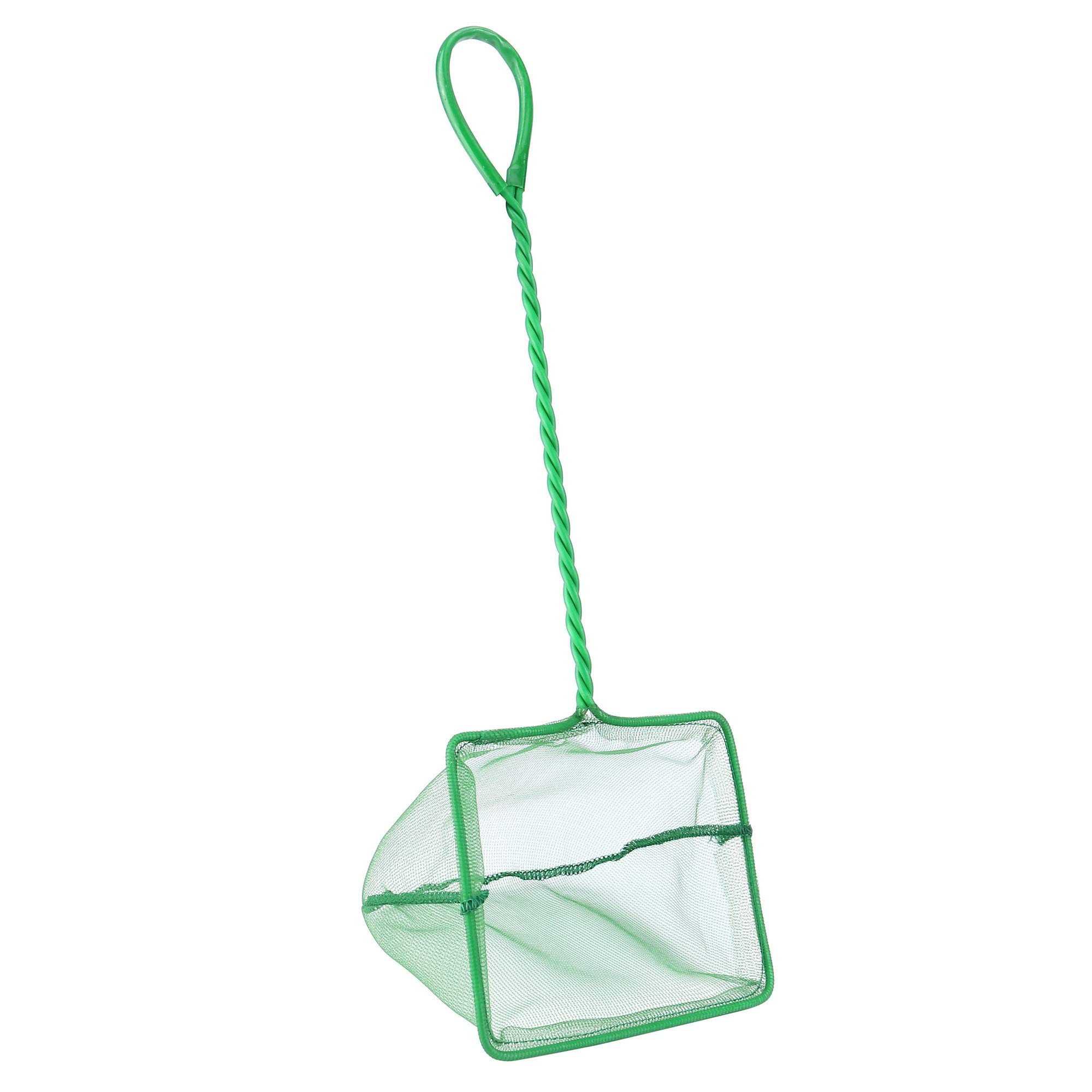 Lpraer 4in 5in 6in Aquarium Fish Net Green Fine Mesh Nylon Net Collection with 11" Long Handle Square Quick Catch Fish Net for Fish Tank