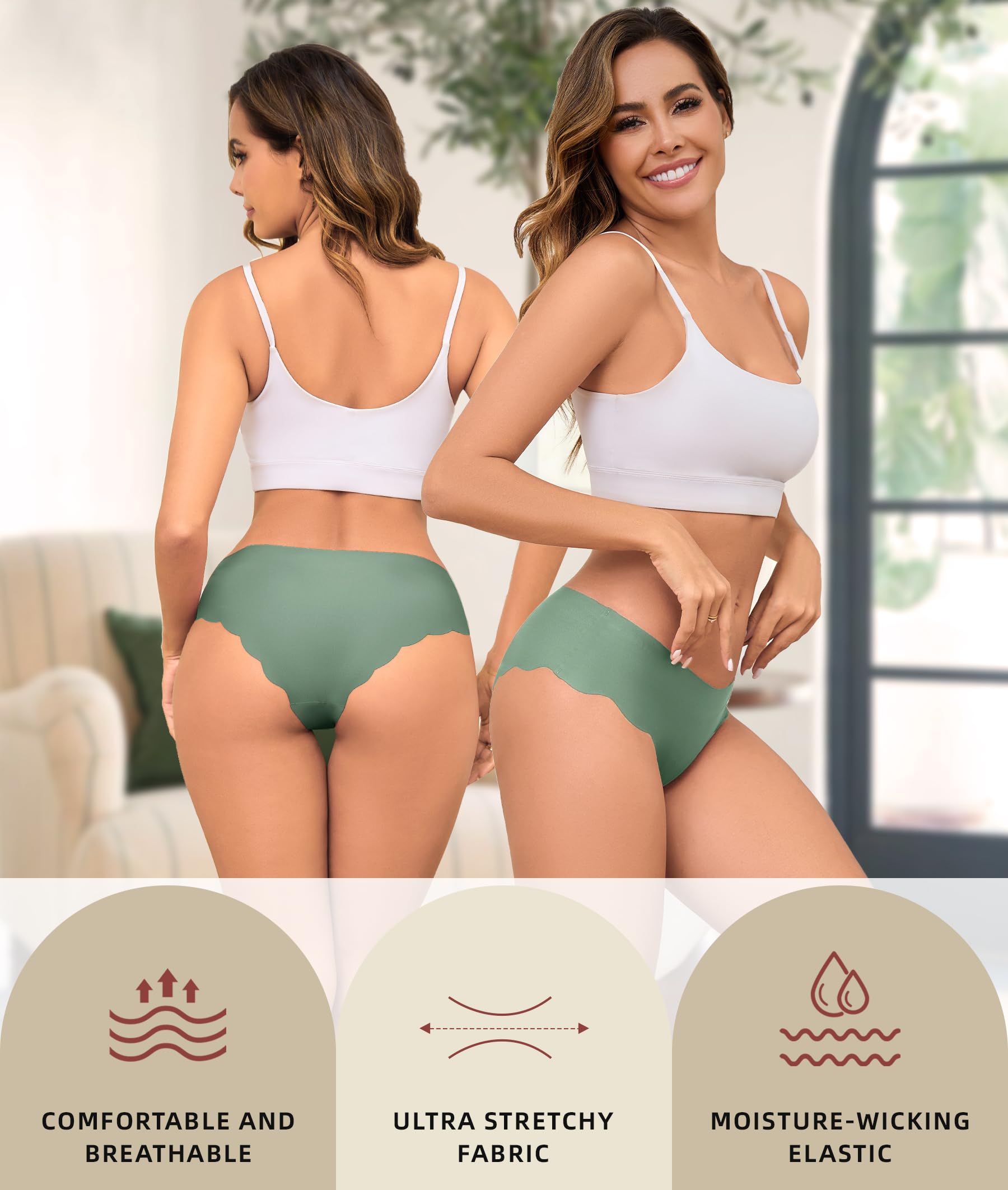 Sexy Seamless Underwear Wave Edge No Show Bikini Panties V-waist Ice Silk Hipster Lady Cheeky Invisibles Briefs 6 Pack