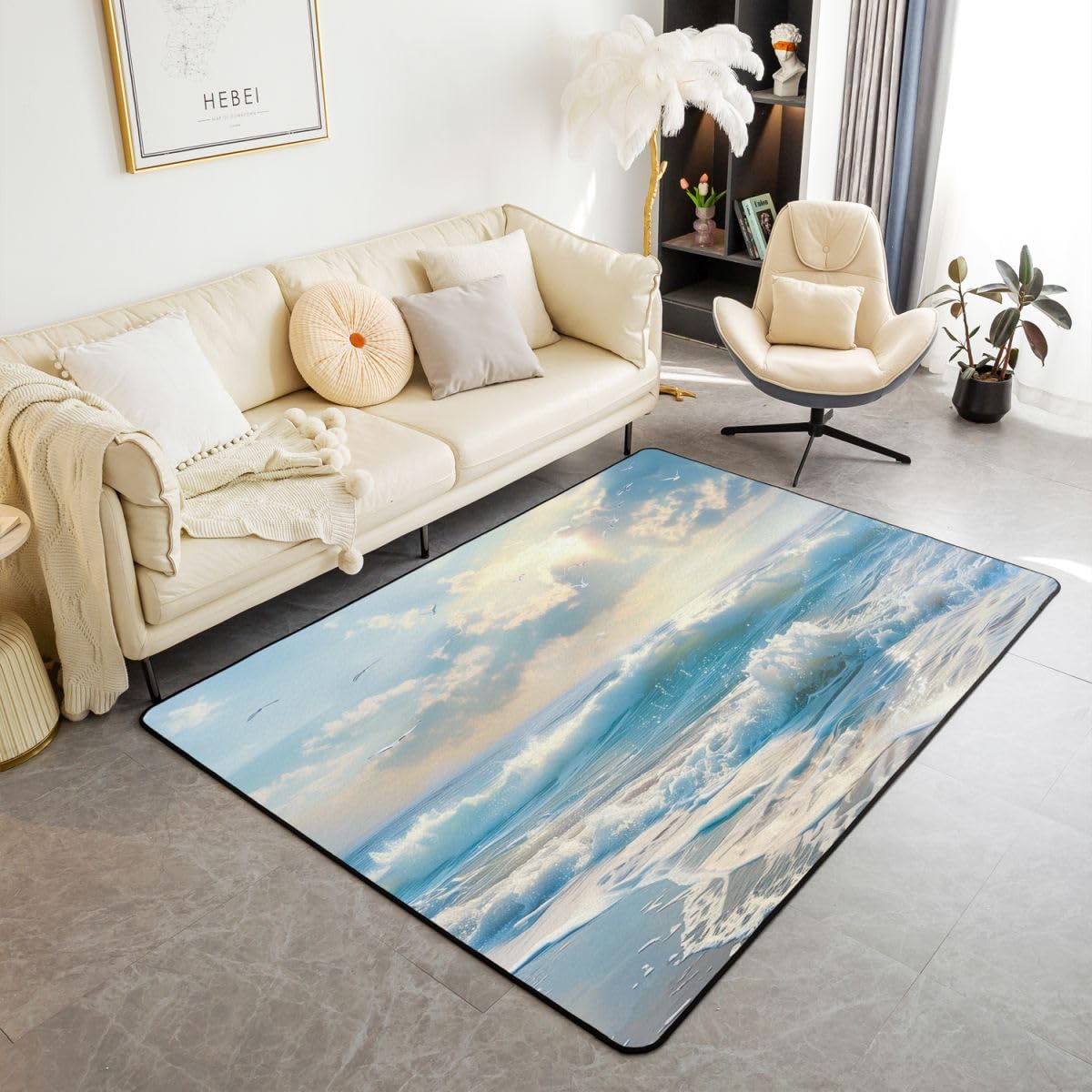 Homewish Tapis Salon 150x200cm Lac Océan Bleu