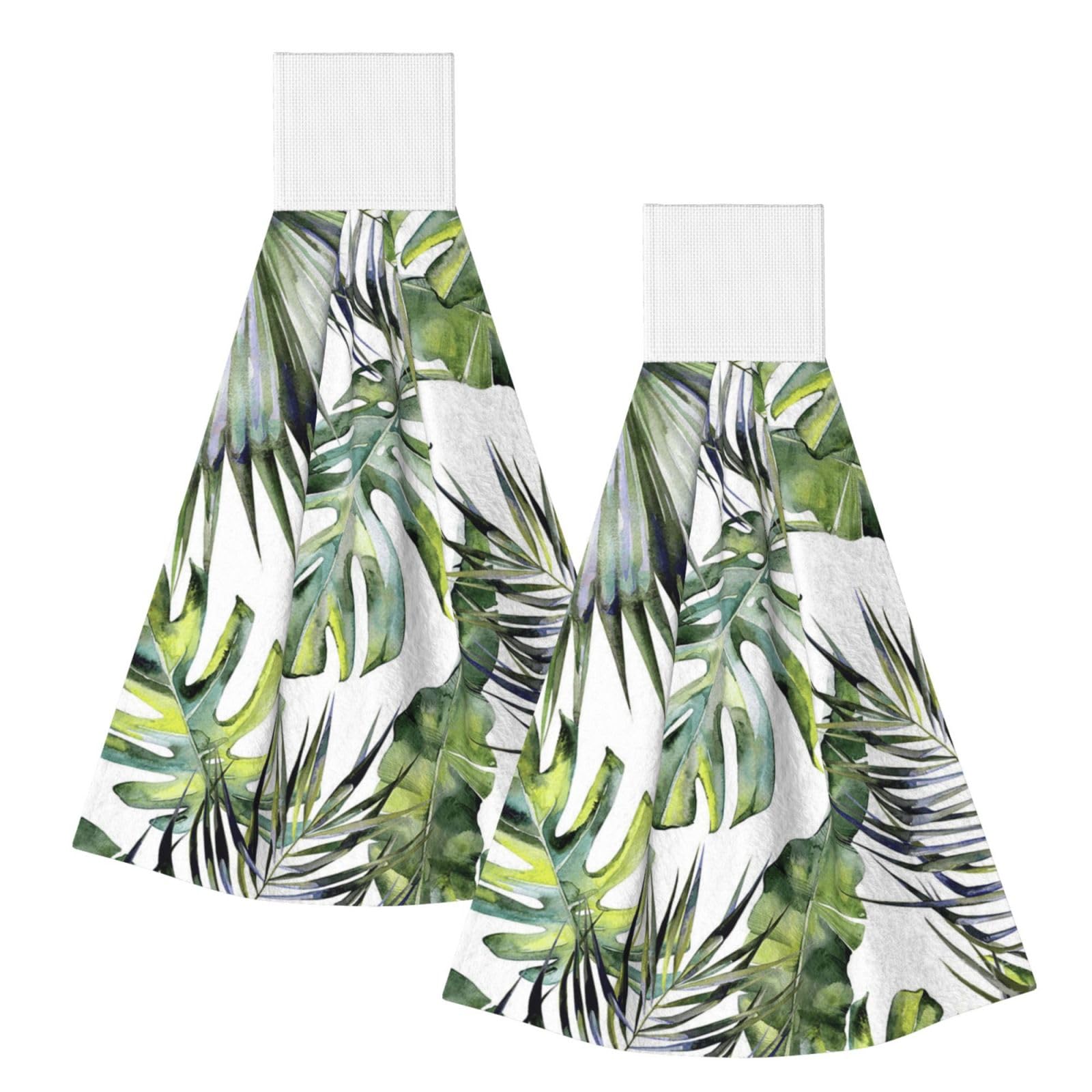 DOPKLNA Tropical Garden, 2 Pcs Hanging Coral Fiber Hand Towels for Bathroom, Absorbent Kitchen Towels