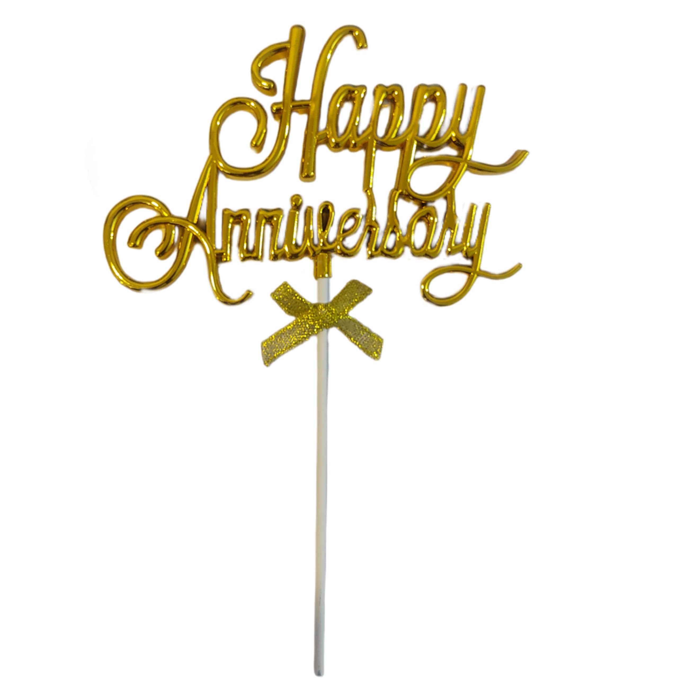 WP WANNA PARTY Happy Anniversary Cake Toppers For Cake Decoration,Anniversary Cake Topper Decoration, Acrylic Cake Topper Decoration, Gold, 22X13X1Cm