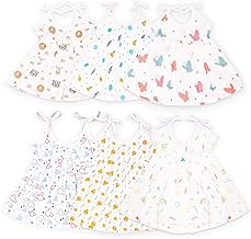 Kidbea® 100% Organic Cotton Newborn Baby Girls Sleeveless Dress | Casual Muslin Frock Infant with Multiple Cute Prints (Pack of 5)