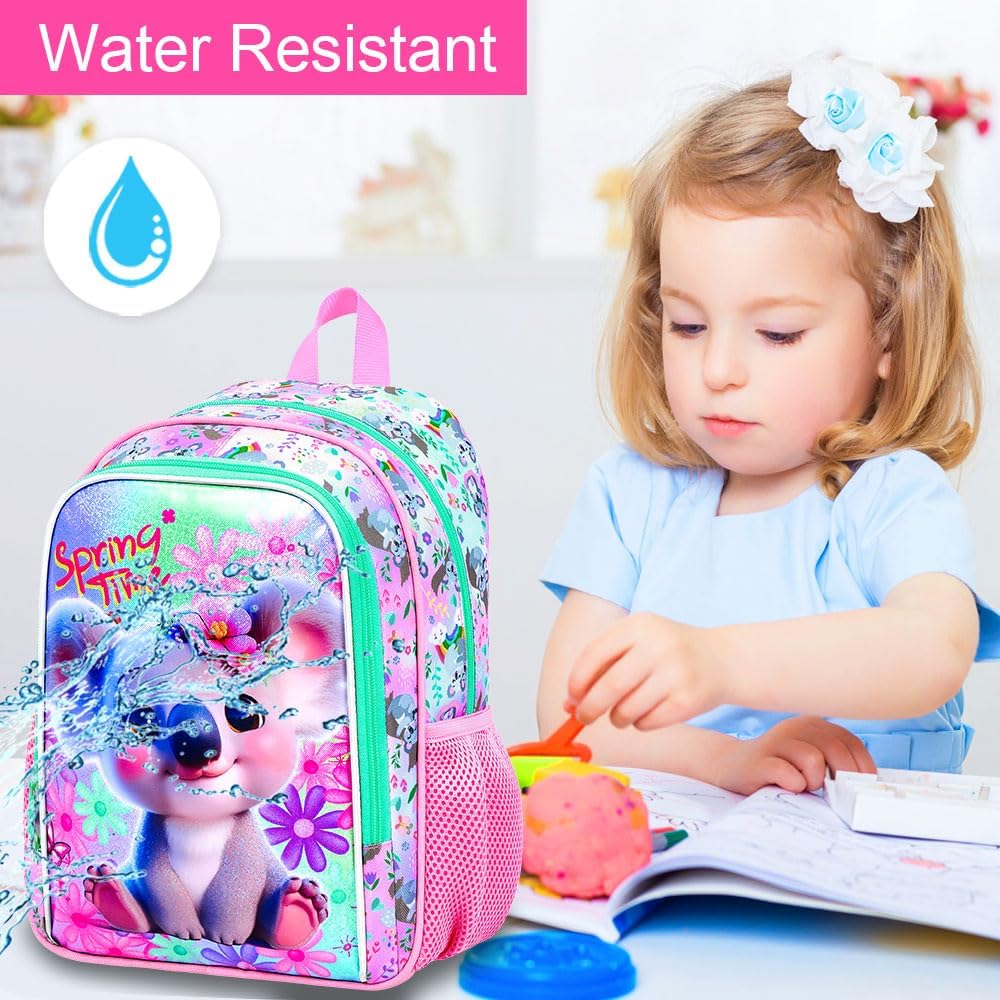 Girls Toddler Koala Backpack, Water Resistant Kindergarten Bookbag, 13" Preschool Backpacks for Toddler - Koala Pink - Image 3