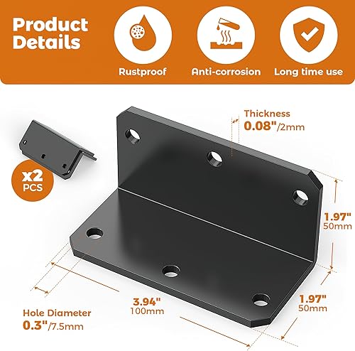 Miniatura 9 de Wuno Shop 15 soportes de esquina en L para madera, soporte de ángulo recto de 2 x 4 pulgadas, resistente, soporte de valla en forma de L, soportes