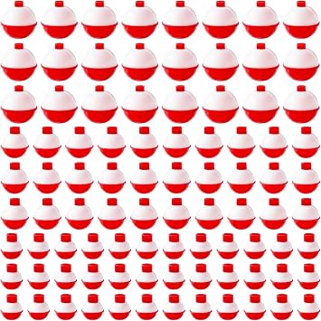 Woozettn 100 Pcs Fishing Float,Hard ABS Fishing Bobbers,Red and White Bobbers,Push Button Round Buoy Floats for Fishing Tackle Accessories,0.75/1/1.5 Inch