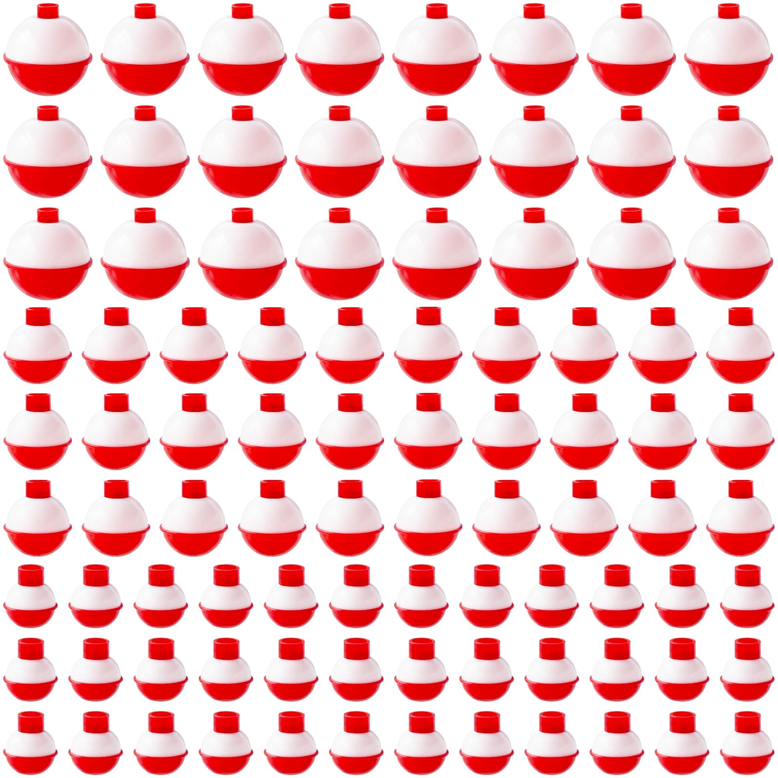 Woozettn 100 Pcs Fishing Float,Hard ABS Fishing Bobbers,Red and White Bobbers,Push Button Round Buoy Floats for Fishing Tackle Accessories,0.75/1/1.5 Inch