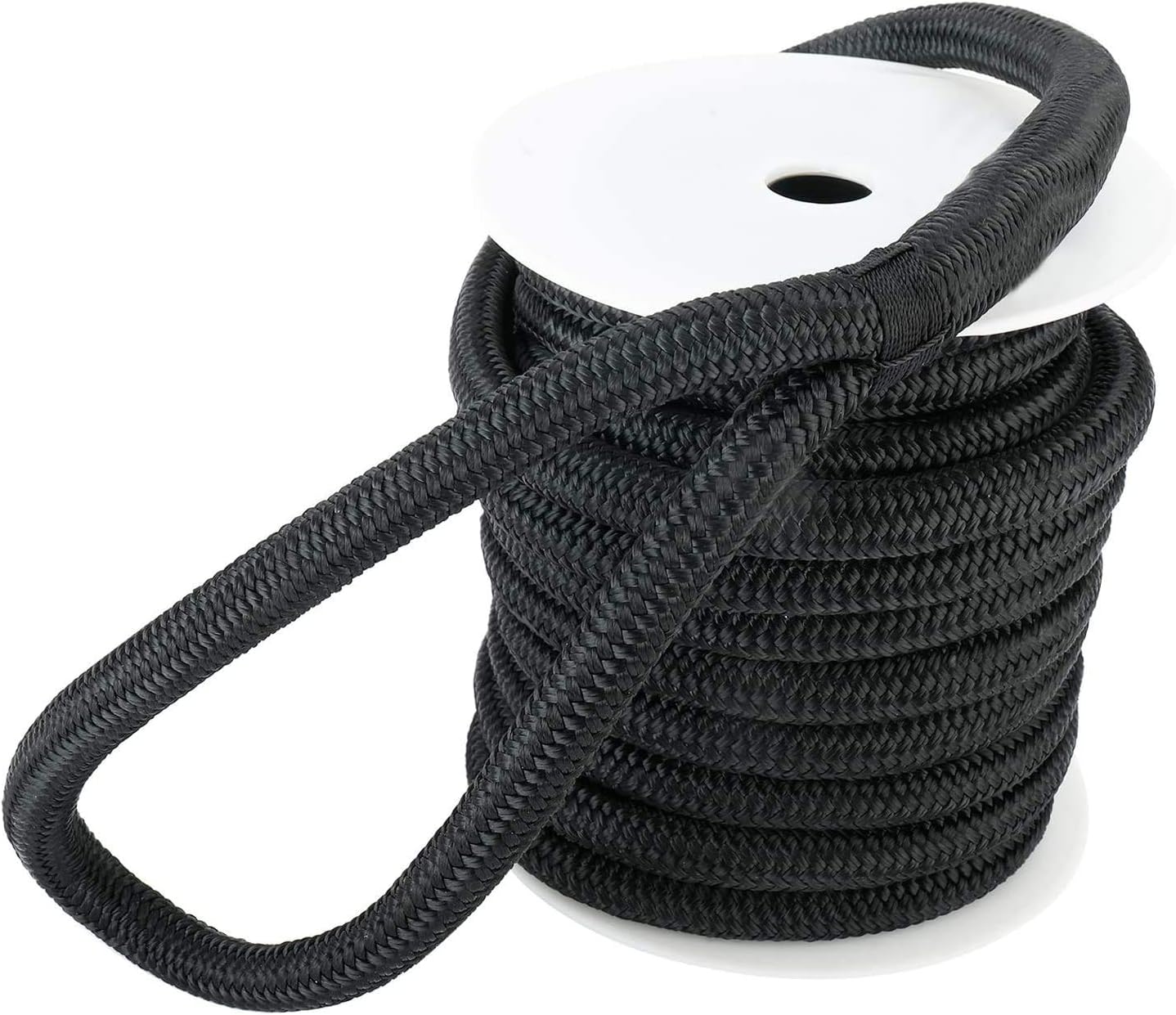 YaeMarine 5/8 Inch x 50 ft Double Braid Nylon Dockline Dock Line Mooring Rope Marine Boat Dock Lines with 15" Loop Black for Boats
