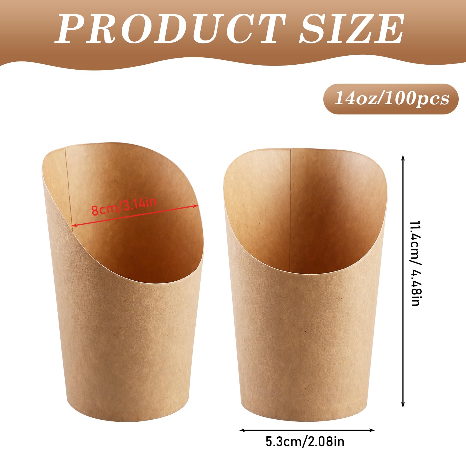 SPORWAY Sacs à frites en papier kraft : 100 pièces de 300 ml Sacs à gaufres à bulles pour frites, sac à frites en papier kraft, boîte à frites avec oblique, étanche et empilable pour frites, gaufres,