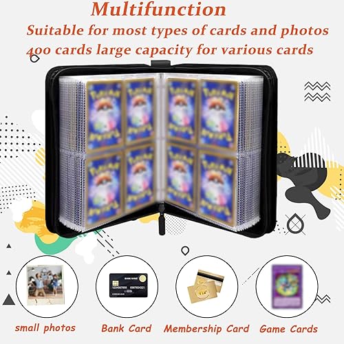 Miniatura 6 de Carpeta de tarjetas Pokémon, tarjetero de Pokemon con mangas, 4 bolsillos, 400 tarjetas coleccionables de colección de cartas coleccionables de