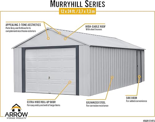Miniatura 41 de Arrow Shed 12' x 10' Murryhill Garage Galvanized Steel Extra Tall Walls Prefabricated Shed Storage Building, 12' x 10', Flute Gray