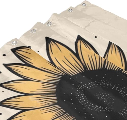 Miniatura 3 de YLATY2371 - Cortina de ducha con diseño de girasoles para baño, pétalos florales amarillos, hojas negras, juego de cortina de ducha bohemia, tela