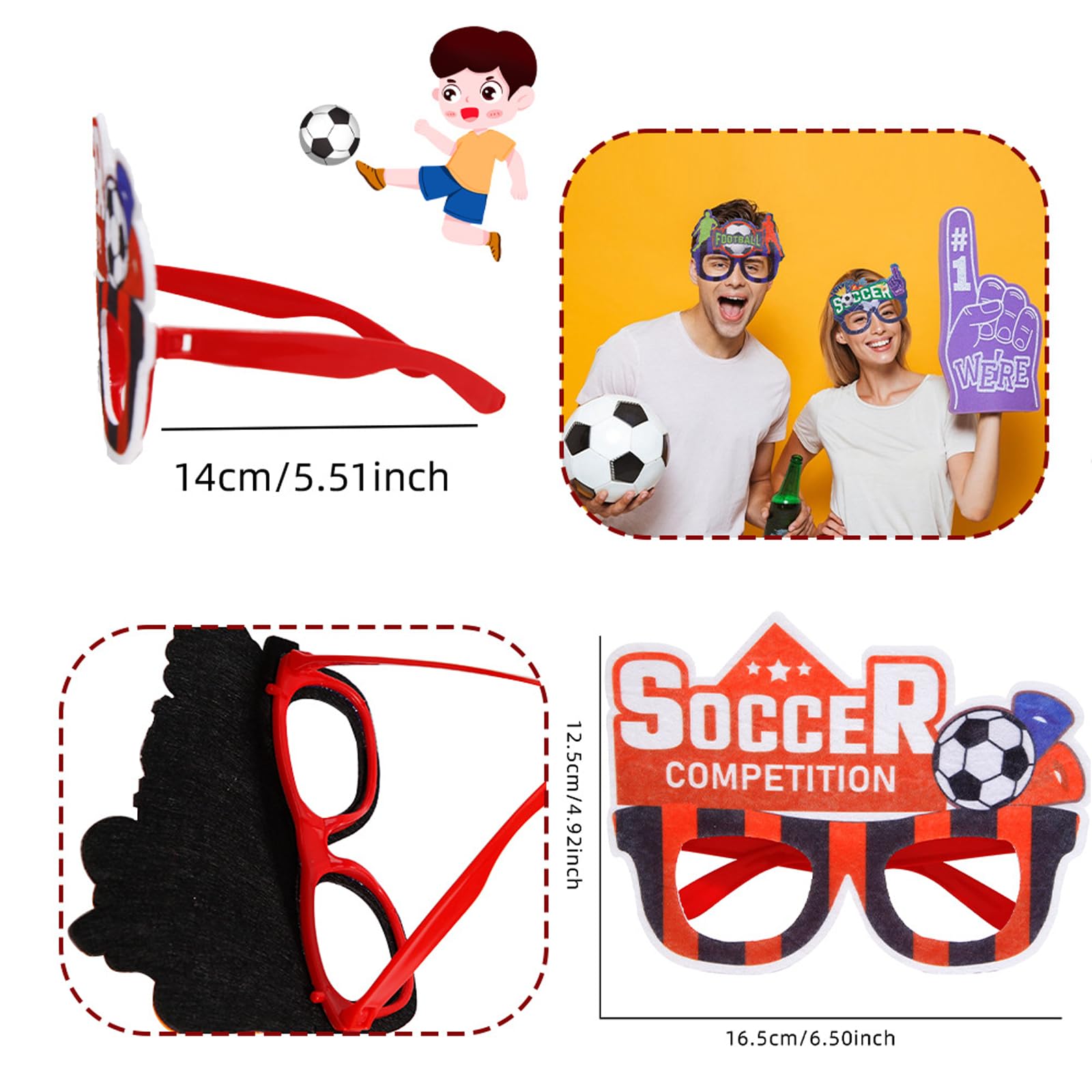 Lunettes de Fête Football,Lot de 9 Lunettes Soirée Foot,Lunettes de Soleil Hawaïennes sur le Thème du Football,pour Soirée Match Coupe du Monde 2026 Beach Pool Outdoor Summer Luau Party - 3