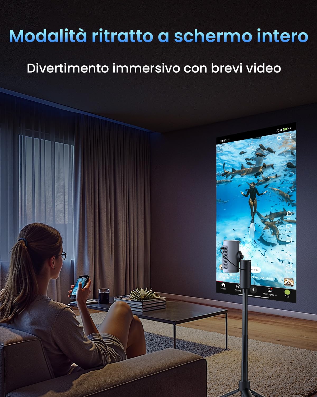 JMGO PicoPlay 1080P Proiettore Portatile Intelligente, GTV, Netflix, 400 ISO Lumen, 8W Dolby Digital, 3D Attivo, HDR10, Mini Proiettore con Wi-Fi e Bluetooth per Casa, Esterni, Include Liltro Ottico