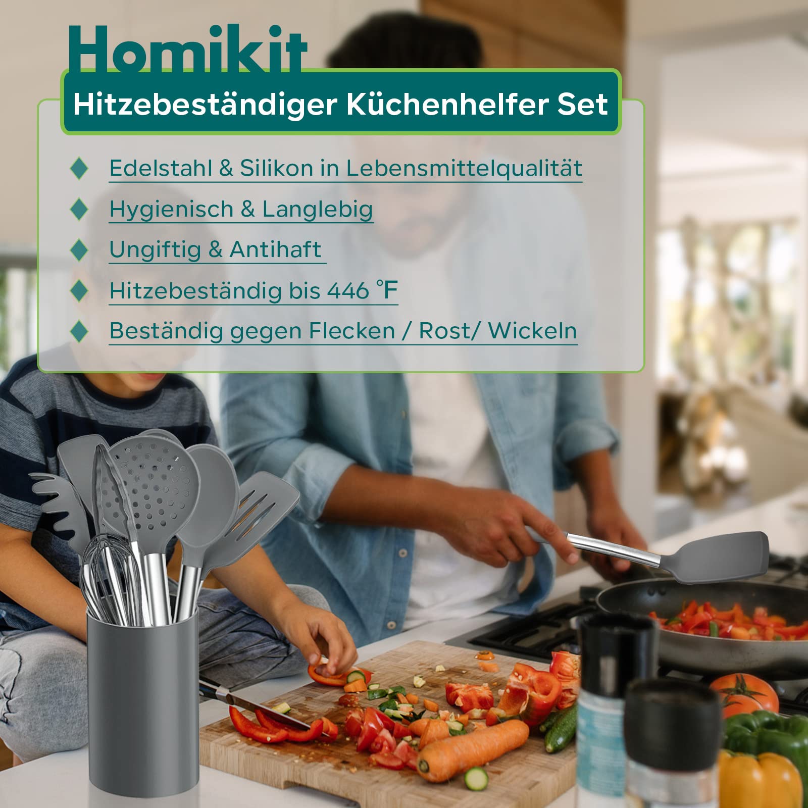 Set Utensili Da Cucina 7 Pezzi In Silicone - Manico Acciaio Inox - Foto 3