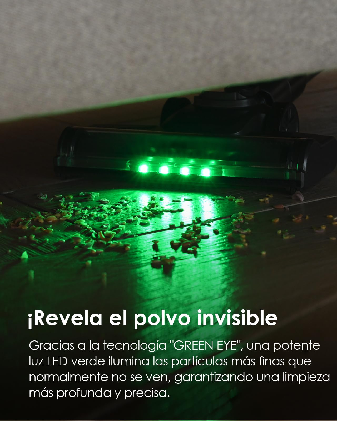 Aspiradora sin Cable, 500W/40KPA Aspiradora de Escoba con 45 Min de Autonomía, Pantalla LED, Luz Verde, Filtración de 6 Etapas, Diseño Autoportante para Suelos Duros, Alfombras y Pelo de Mascotas