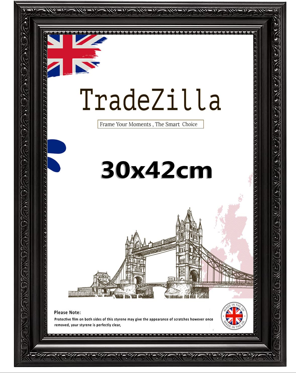 TradeZilla Antique Style Ornate Shabby 30x42cm Poster/Picture Frame Size| Black Colour MDF Solid wood & HD Perspex | Landscape & Portrait Display |Gift Wall Art Gallery Home Décor (Black)