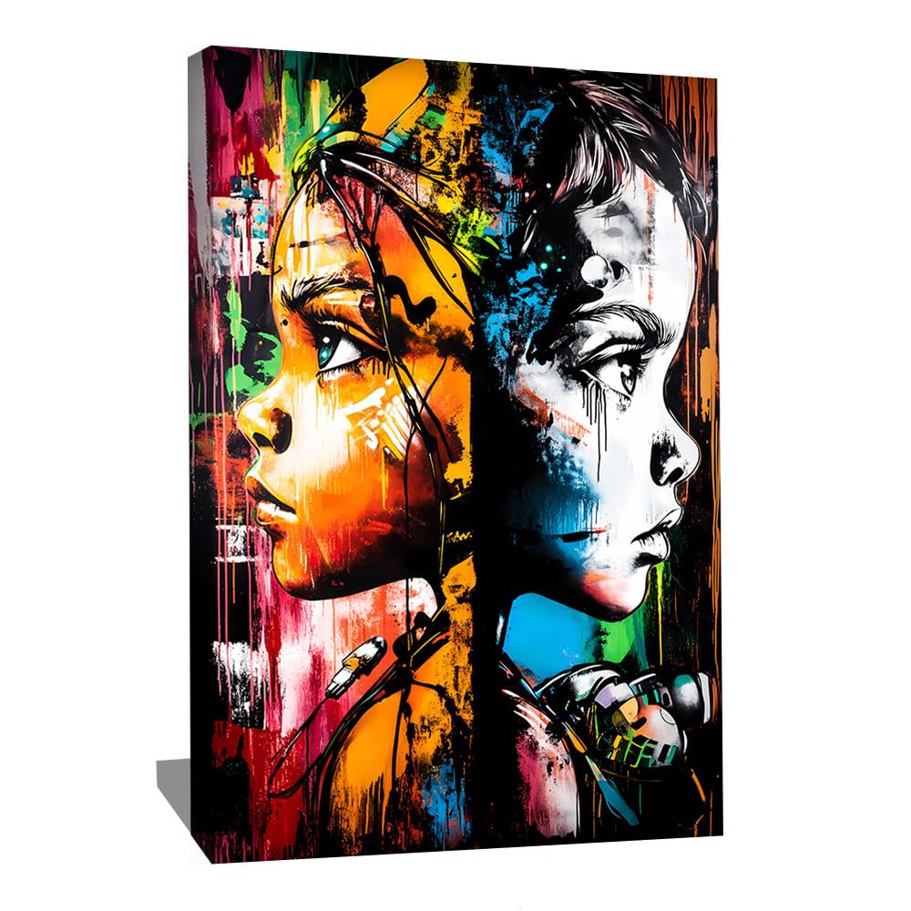 Quadro ritratto Street Art - Quadro decorativo da parete astratto Graffiti - Poster arte urbana - Stampa su tela Pop Art di grande formato - Decorazione da parete per cameretta dei bambini (120 x 80