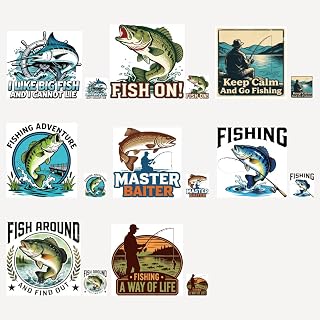 SUPERDANT 18Pcs Fishing Iron On Transfer Paper Dtf Fishing Heat Transfer Kit Washable Vinyl Transfers Graphic Decals for Hoodies T-Shirts Canvas Bags Colorful