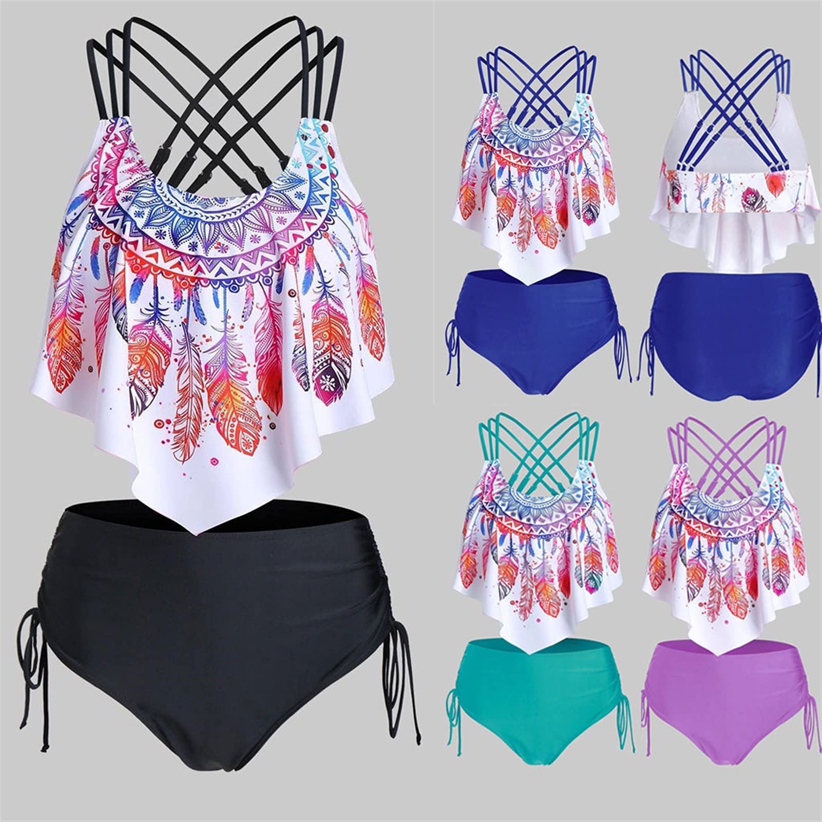Dwuczęściowy strój kąpielowy seksowne bikini kobiety strój kąpielowy wyściełane stroje kąpielowe zestaw bikini z falbanką strój plażowy push up strój kąpielowy zestaw bikini do pływania (DS)