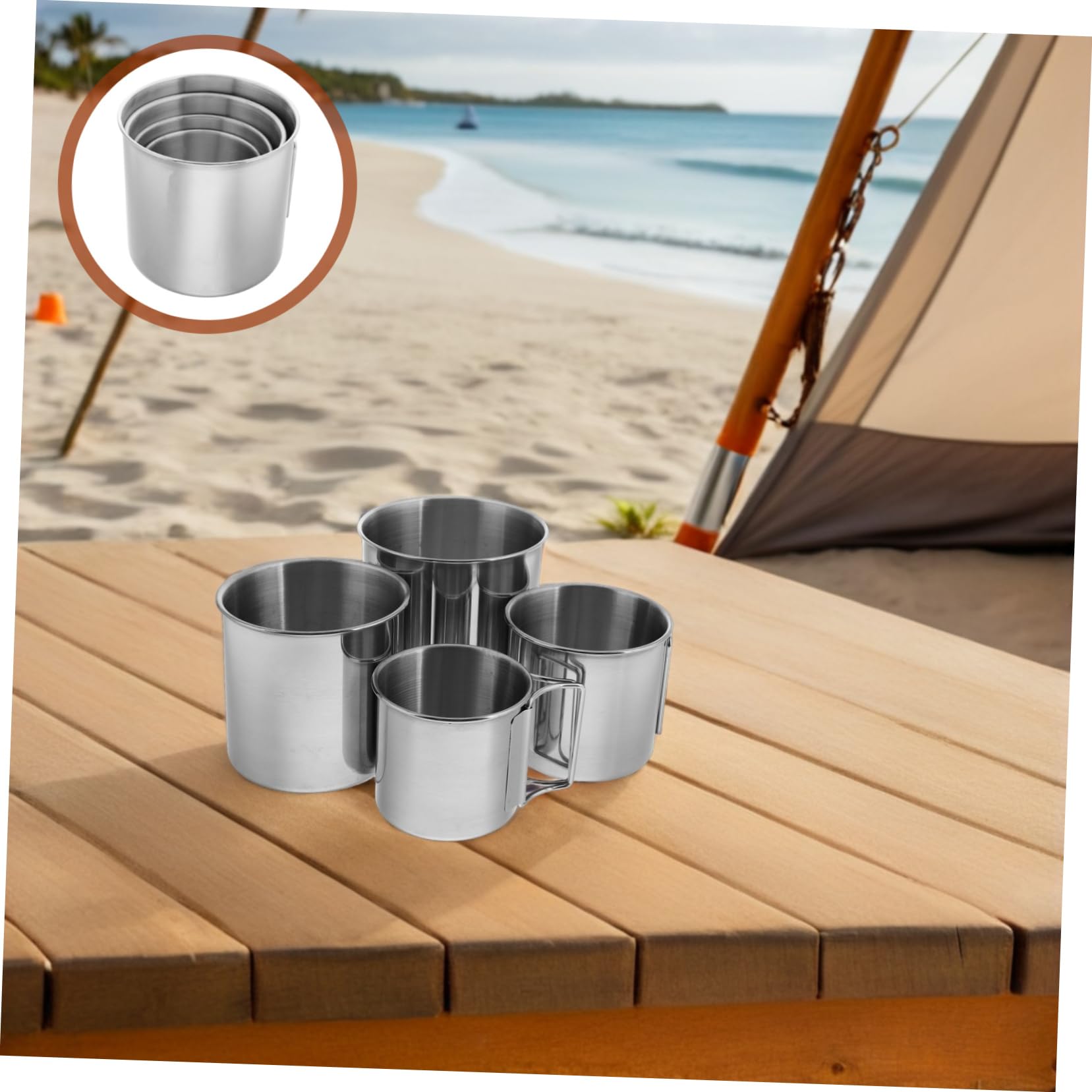 GALPADA 4pièces Tasse De Camping Pliable Acier Inoxydable Pour Randonnée Tasses De Empilables Pour Activités De Plein Air Avec Poignée De Rangement