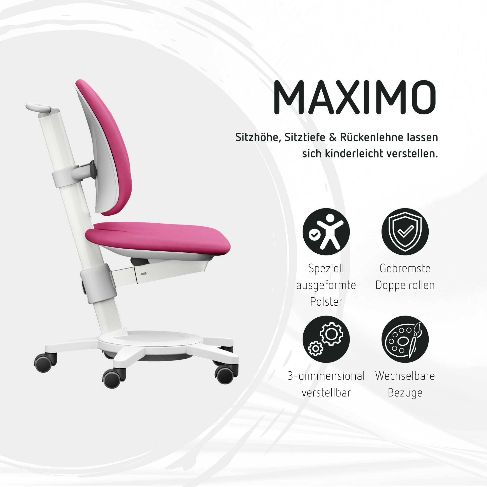 Moll Maximo Kinderschreibtischstuhl | mitwachsend & ergonomisch mit individuell Verstellbarer Sitzfläche und Rückenlehne | Drehstuhl ideal für Schulkinder | langlebig & hochwertig | Made in Germany
