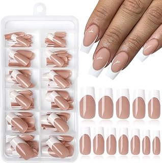 Lifextol 120pc White French Tip Press on Nails Long Fake Nails Press ons with Glue&Adhesive Tab, False Acrylic Nails Press on Nails Square Nail Tips Artificial Glue on Nails Fingernail Stick Nails
