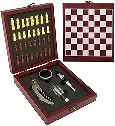 Kit Vinho Completo 4 Peças Com Jogo De Xadrez Em Caixa MDF Presente Elegante Luxo Para Amantes De Vinho E Xadrez