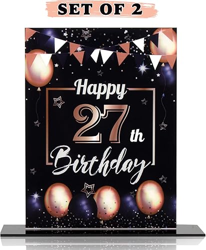 Miniatura 351 de LINGTEER Happy 11th Birthday Decorations, 2Pcs Black&Gold Stand Print Acrylic Table Centerpieces Backdrop Board- Cheers to 11 Years Old Fun Birthday