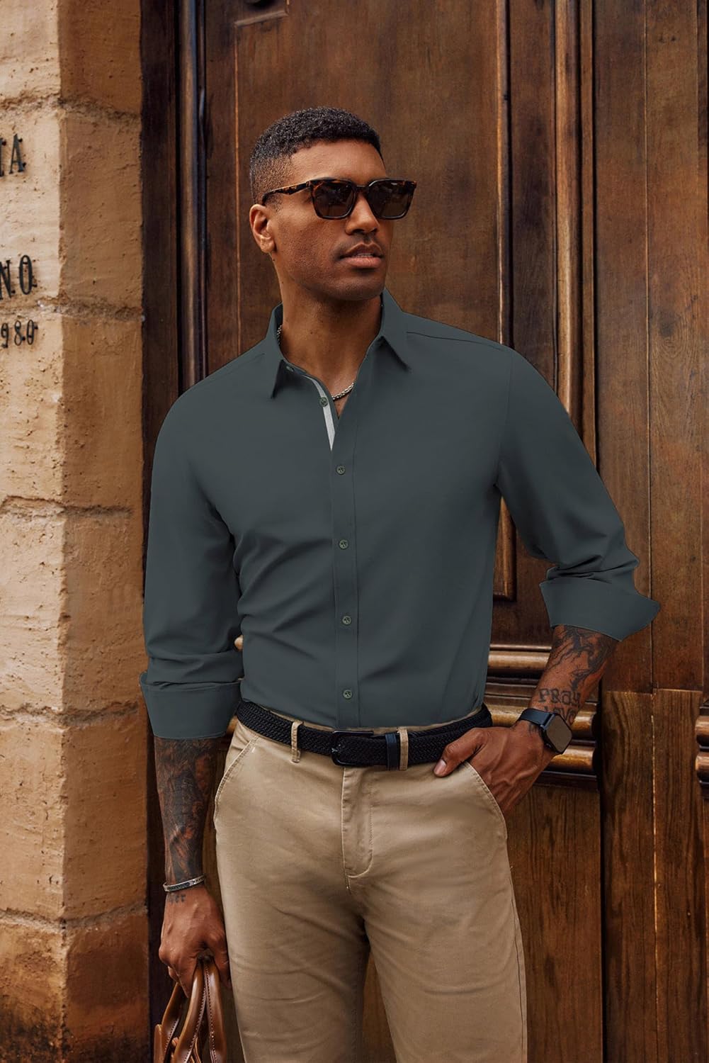 PJ PAUL JONES Mens Dress Shirts Wrinkle Free Stretch Button Down Shirt Casual Long Sleeve Business Shirts - Image 2