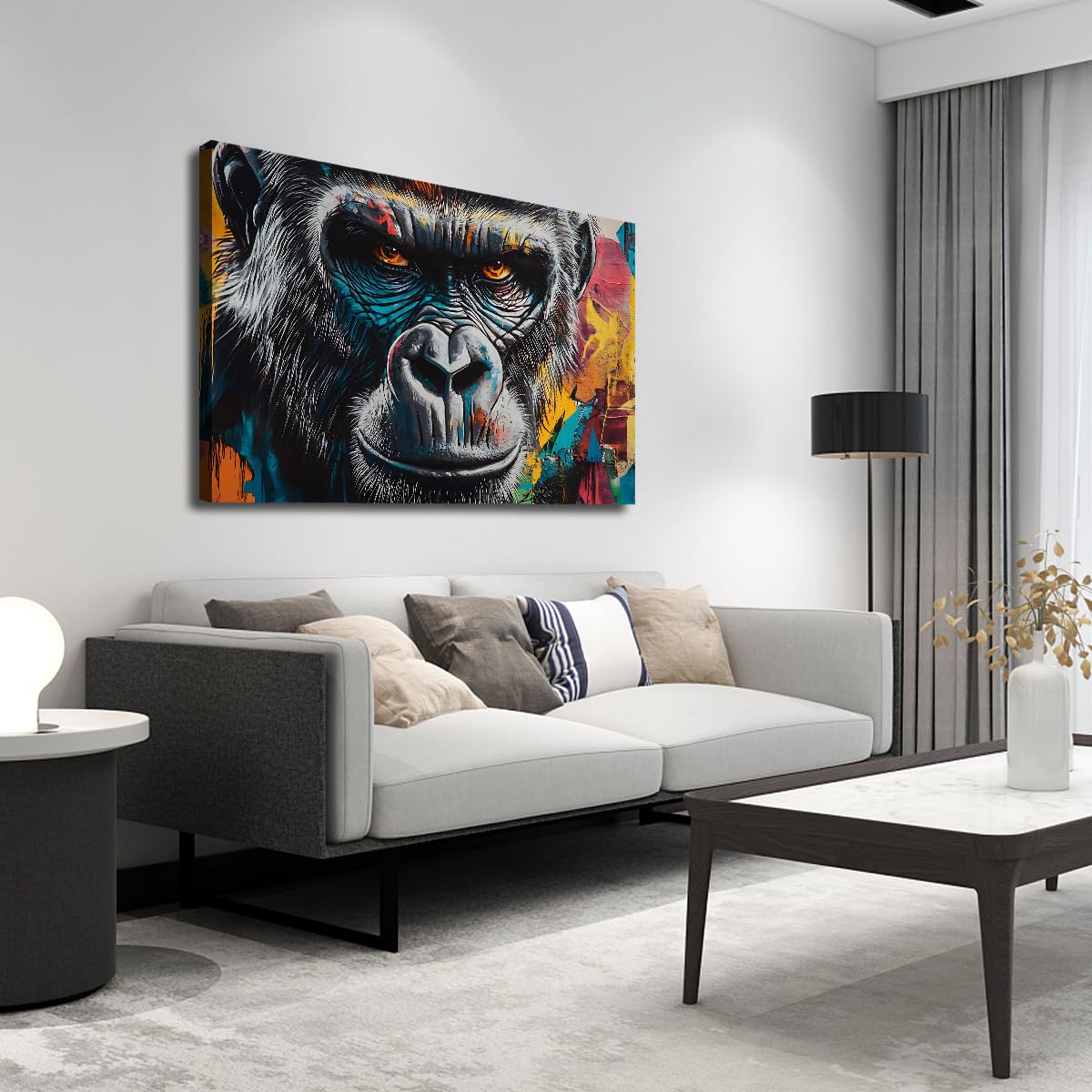SHENGPOSTER Graffiti styl graffiti goryl zbliżenie twarzy obraz na płótnie plakat do salonu estetyczna dekoracja domu gotowy do powieszenia 80 x 112 cm rama wewnętrzna
