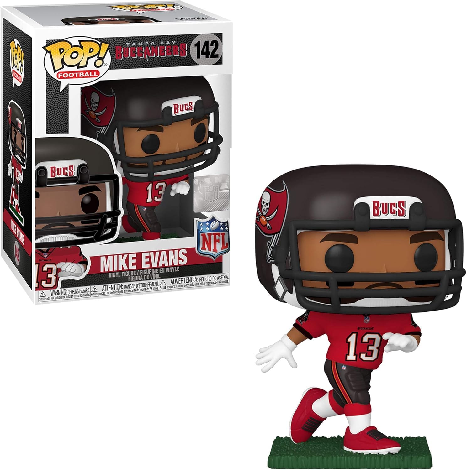 POP Fußball: Buccaneers – Mike Evans (Heimuniform) Funko-Vinyl-Figur (zusammen mit kompatibler Box-Schutzhülle), mehrfarbig, 9,5 cm