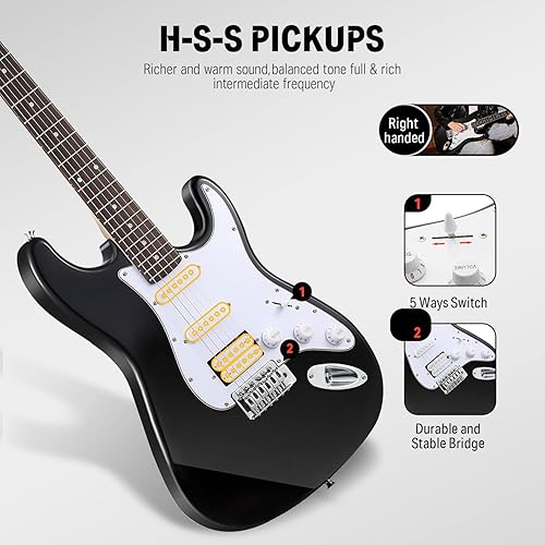 Vista 10 de Donner DST-102 - Kit de guitarra eléctrica de 39 pulgadas, con amplificador, bolsa, capo, correa, cuerda, sintonizador, cable, púas-1 Rayos de sol