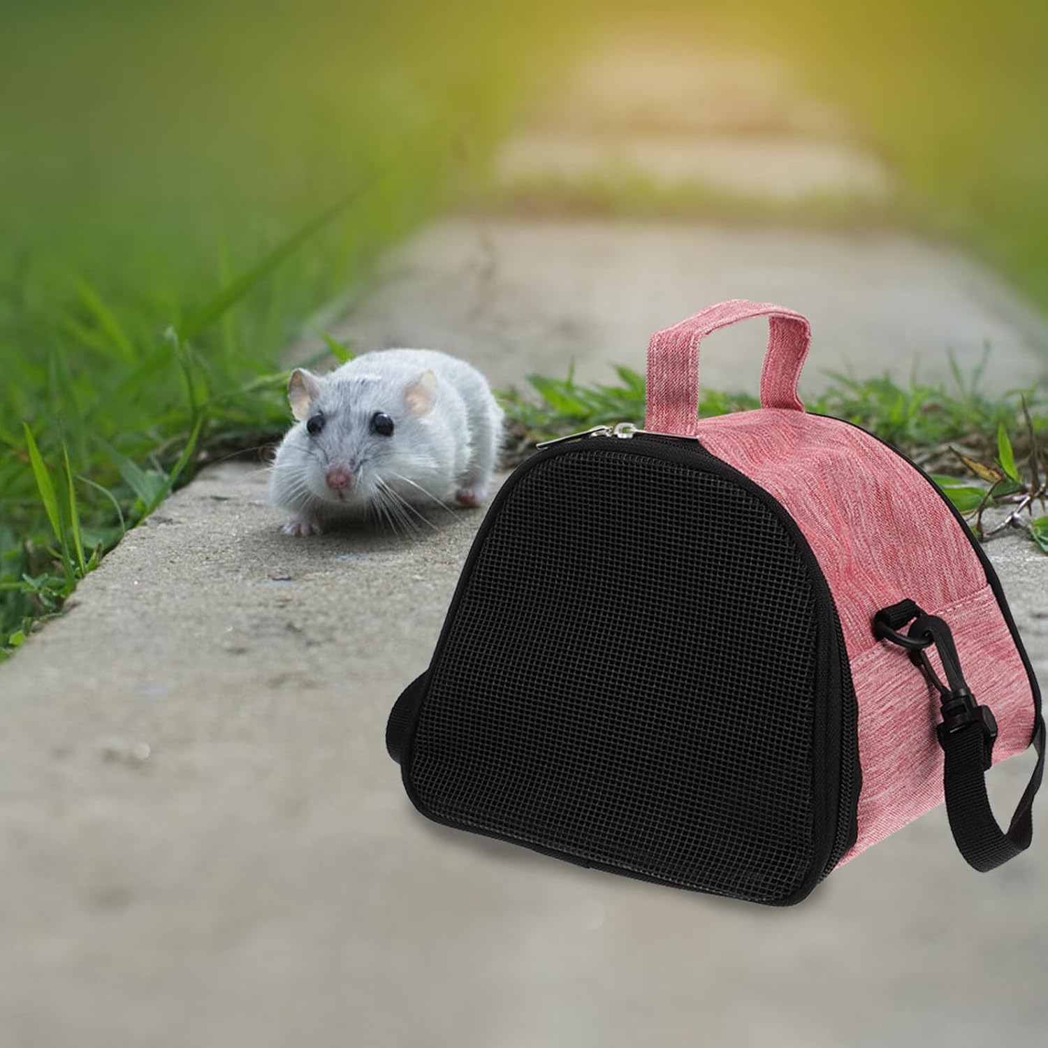 Guinea Pig Carrier Hamster Travel Bag Portable Breathable Mesh Pet Carrier Adjustable Shoulder Strap Large Pink Outgoing Small Animal Travel Pouch