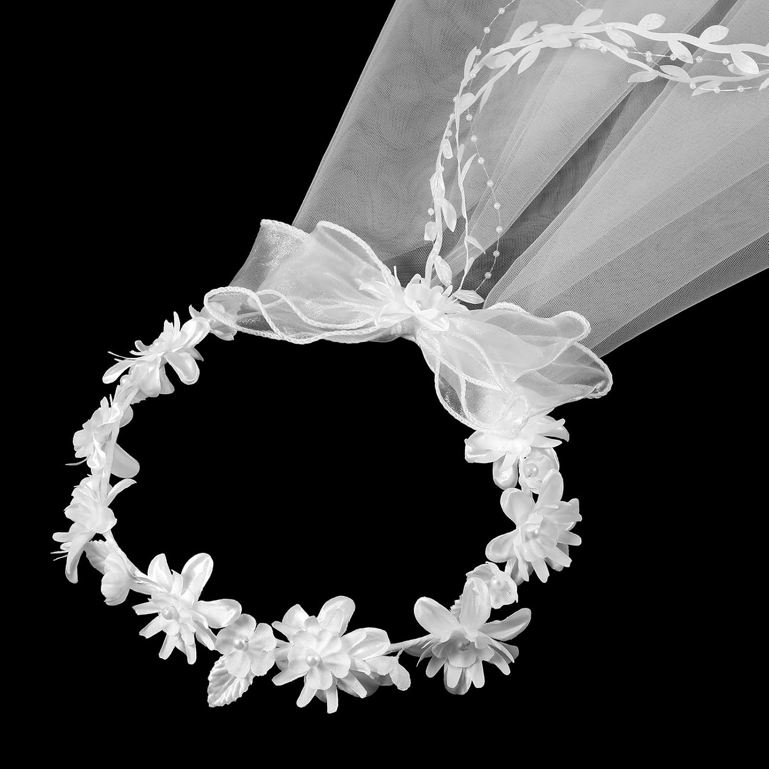 Xthrotsenk Bridal Flower Veil for Brides Headband for Wedding Veils Bridal Floral Veils Headpiece for Engagement Party Decorations Festival Photography, White