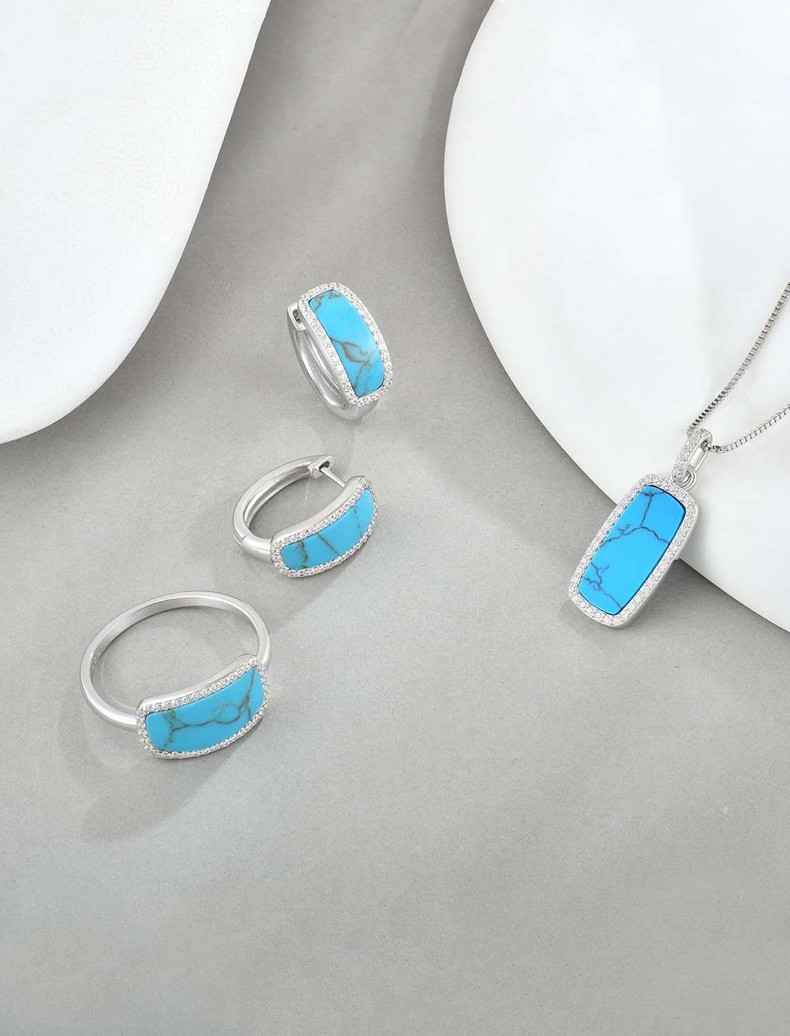 Ring for Women Sterling Silver Band Turquoise/Malachite/Moss Agate Ring - Image 4