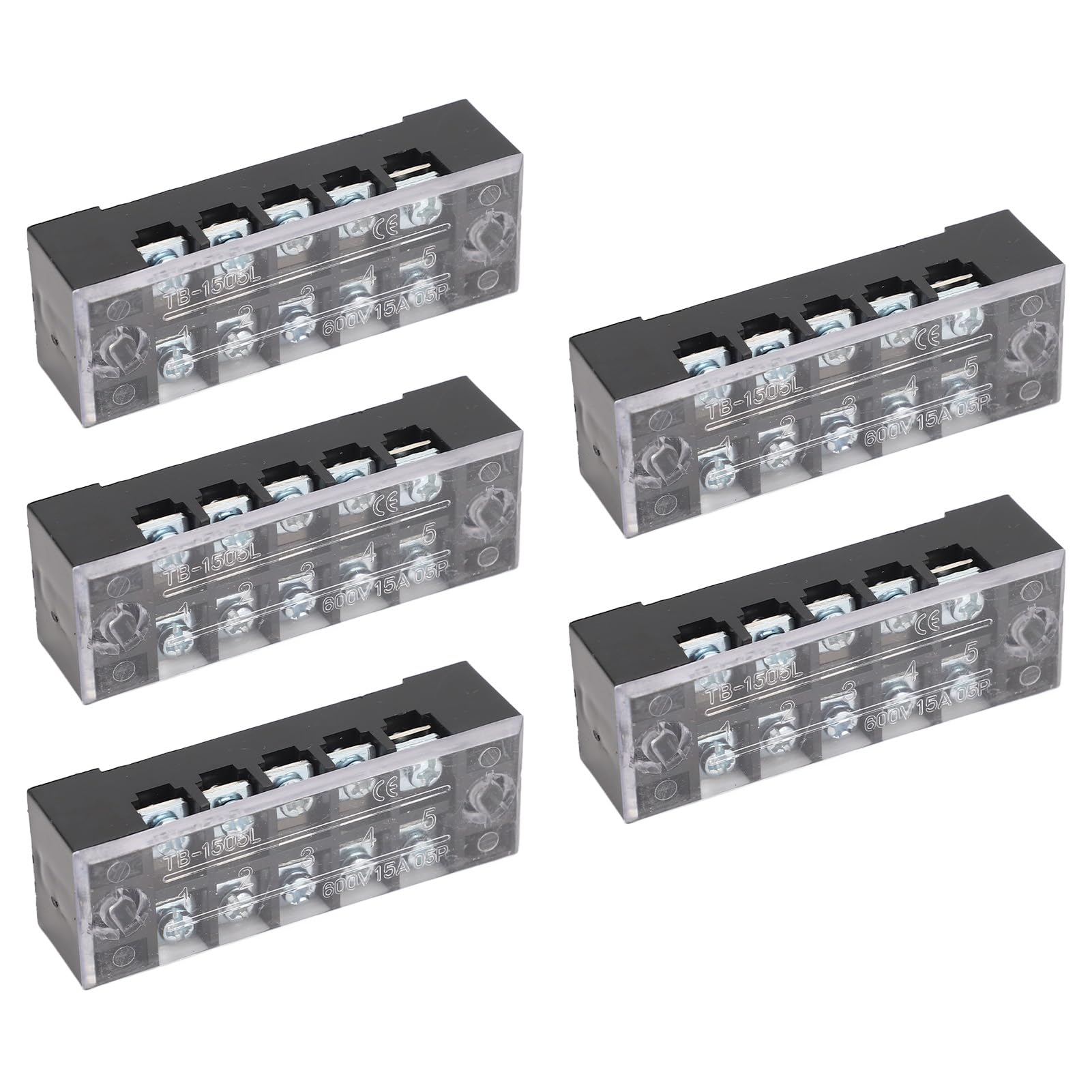 Power Distribution Block, 5 Sets Dual Row 5 Position Screw Terminal Strip, 600V 15A Power Distribution Block with, Ground Circuit Terminal Blocks