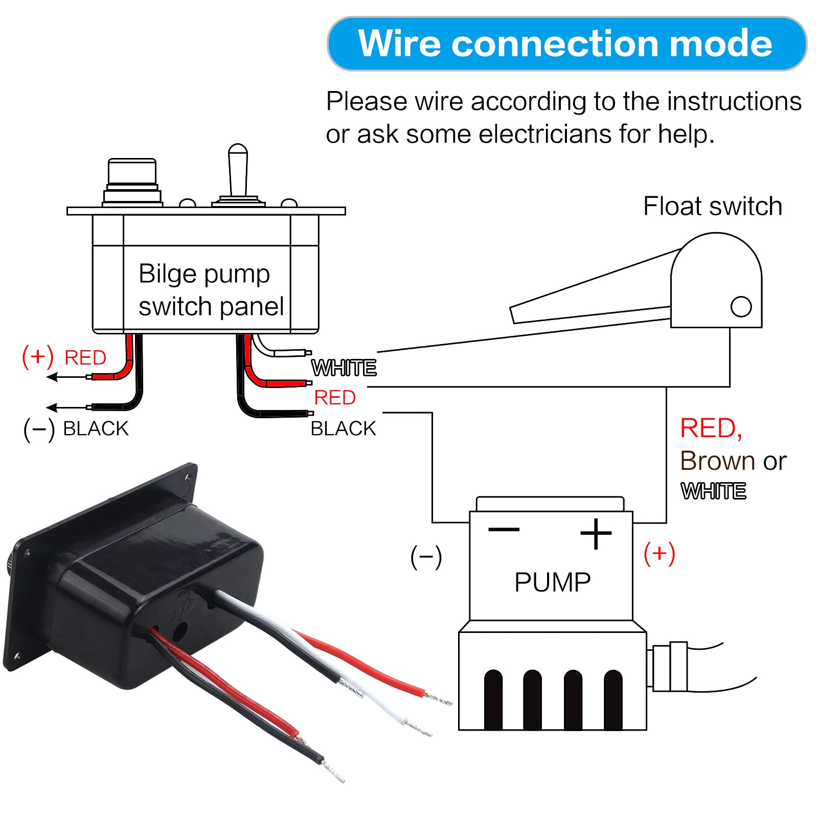 Panneau De Commande De Pompe De Cale 12V – 3 Modes (manuel/arrêt/auto), LED, Fusible 5A, Pour Bateau Et Camping-car