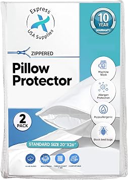 Pillow Protector Standard Size- Pack of 2 Non-Waterproof, Soft & Comfortable, Hypoallergenic, Breathable, Machine Washable - Fits Machine Washable