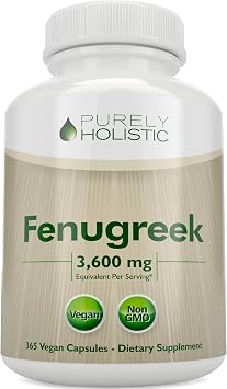 Purely Holistic Fenugreek Capsules 360mg per Serving - 365 Vegan Capsules - Lactation Supplement - from Fenugreek Seeds - Non GMO for Women & Men