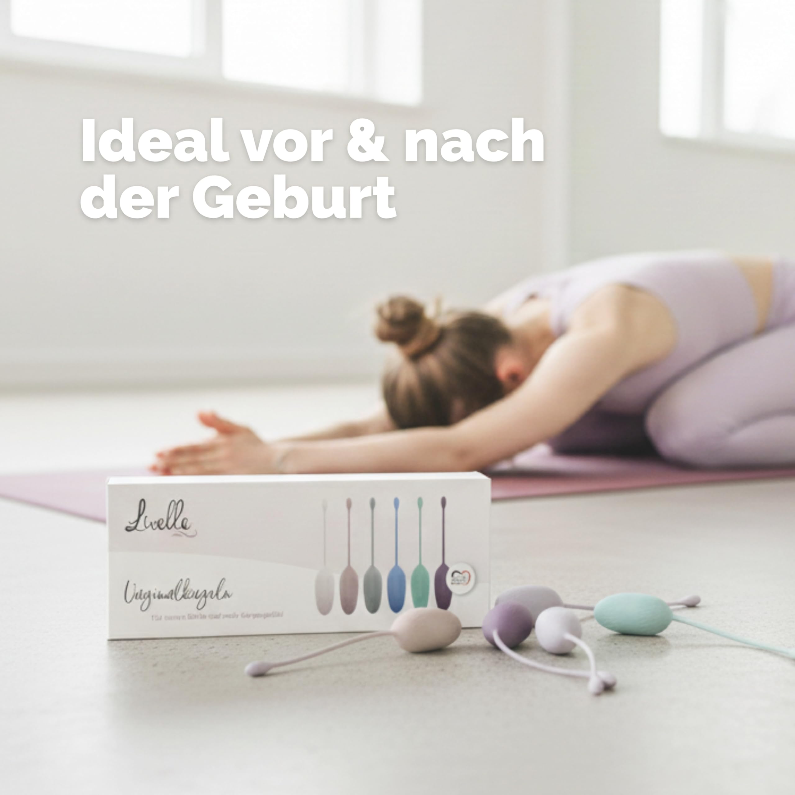 Livella | Beckenboden-Trainer mit 6 Gewichten 25-110 g, Vaginalkugeln aus Silikon mit Rückholband, abgestuftes Set für dein Training, vor und nach der Geburt, 6 Farben