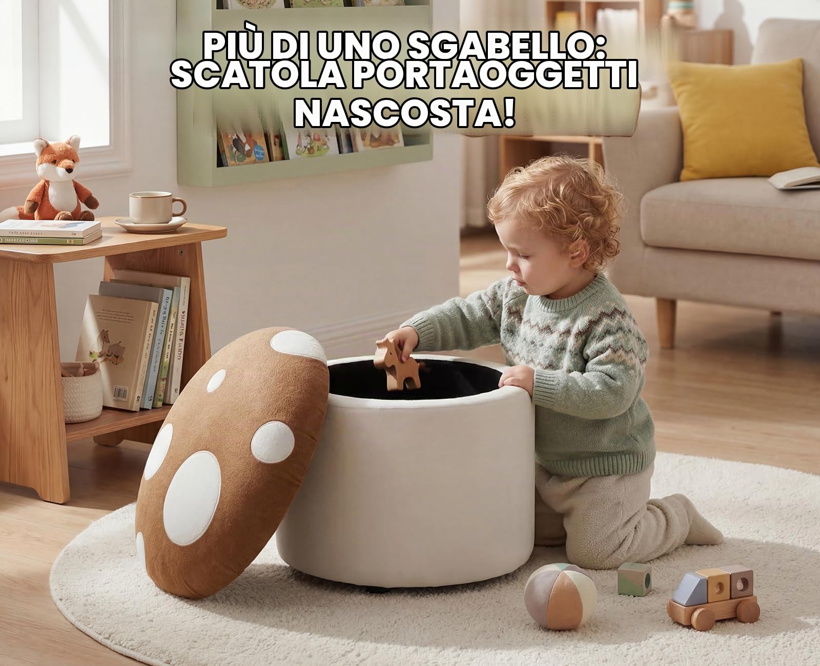 Ya-Home Pouf Contenitore Bambini Puffo Contenitore in Ciniglia, Marrone