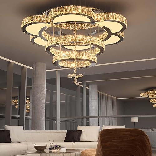 W40'' - Lámpara de araña de cristal moderna de flores grandes para decoración de dormitorio, lámpara de techo de techo alto para entrada de techo