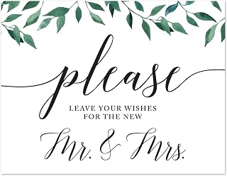 Andaz Press Wedding Party Signs, Natural Greenery Green Leaves, 8.5x11-inch, Please Leave Your Wishes for the New Mr. & Mrs., 1-Pack