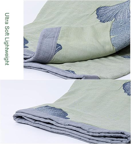 Miniatura 9 de Ginkgo - Colcha de jacquard de algodón suave, ligera, reversible, para otoño y verano, con patrón de hojas de ginkgo para decoración de cama (A, 59