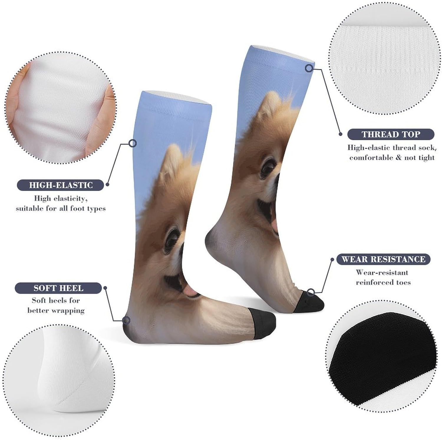 Happy Pomeranian Compression Sock Circulation Support Socks Lightweight Knee High Tube Sock Over-The-Calf Sock for Adult