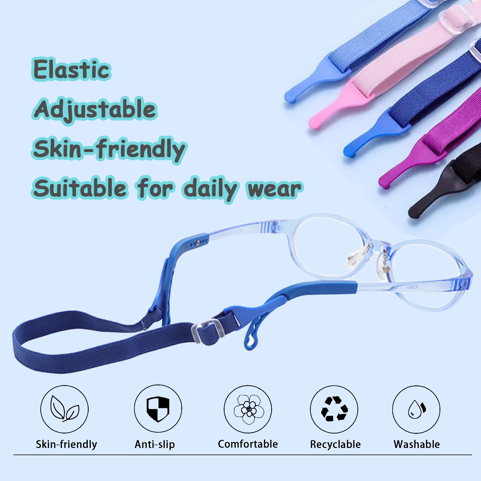 Correa ajustable para gafas para niños, retenedor de gafas sin cola, banda duradera para gafas de sol para niños y niñas