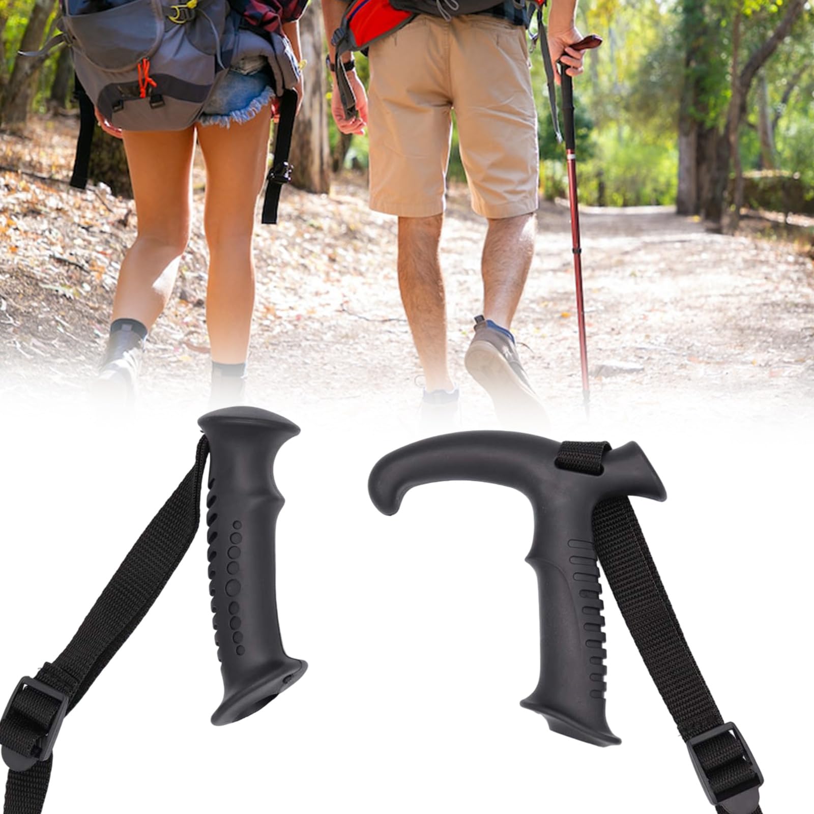 KAKASEA 4Pcs Trekking Rod Handle Adapters Straight/Bent Handle Climbing Stick Head Walking Cane Grip for Outdoor Climbing Hiking
